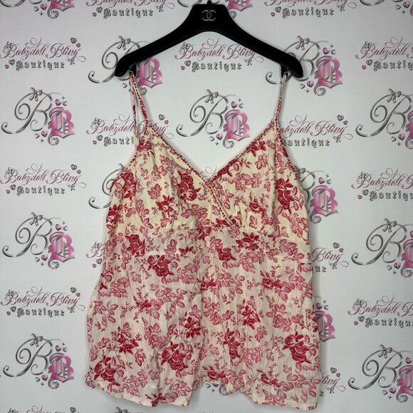 Addition Elle Tops - Addition Elle tank top sparkly embroidered beads floral flowers red cream cute